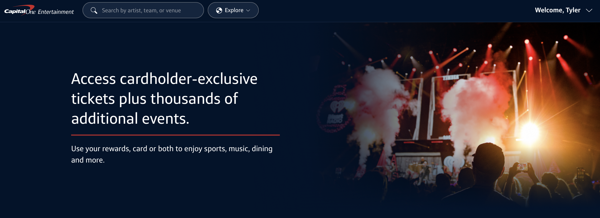 Capital One Entertainment Landing Page