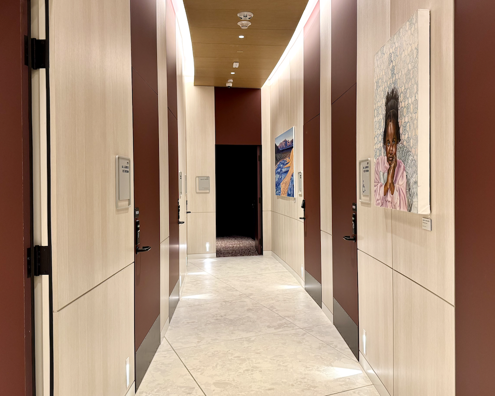 Capital One Lounge Las Vegas bathroom hallway.