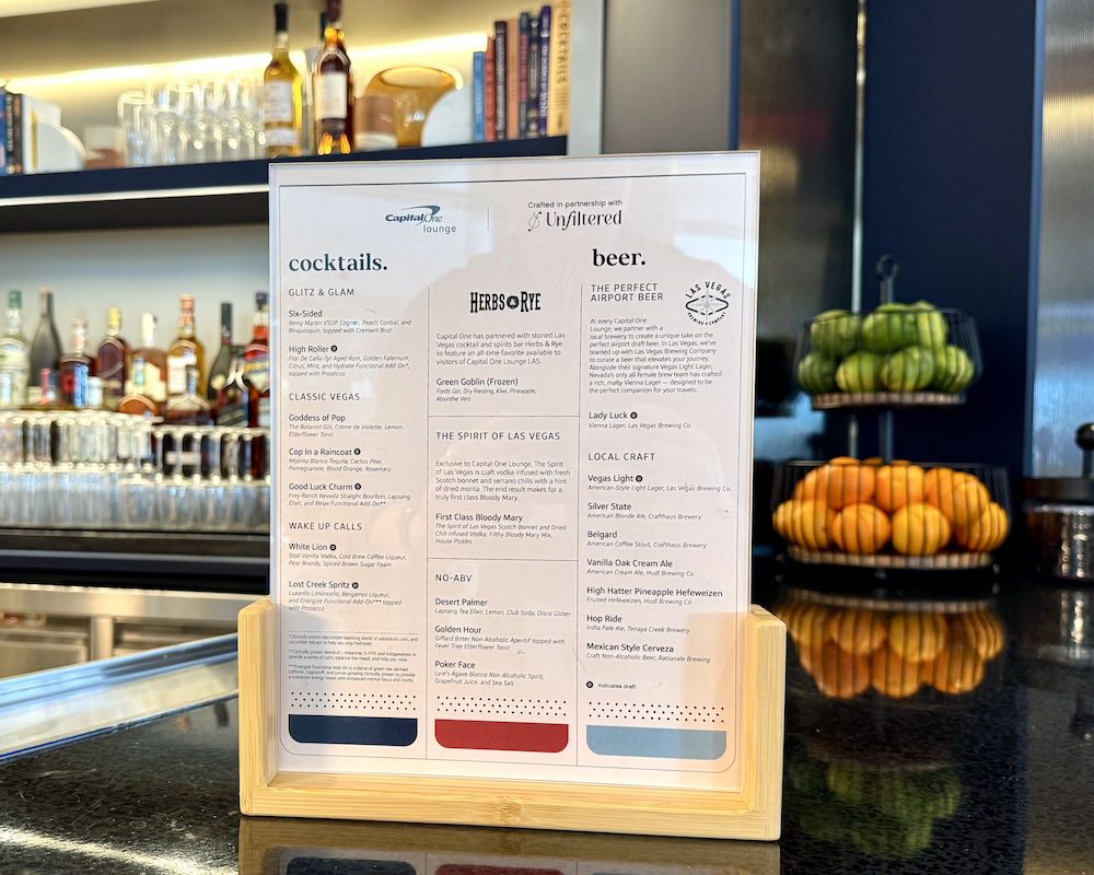 Capital One Lounge Las Vegas bar menu