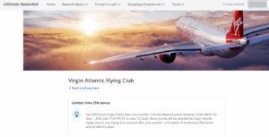 Screenshot showing Chase Ultimate Rewards 30% transfer bonus to Virgin Atlantic Flying Club