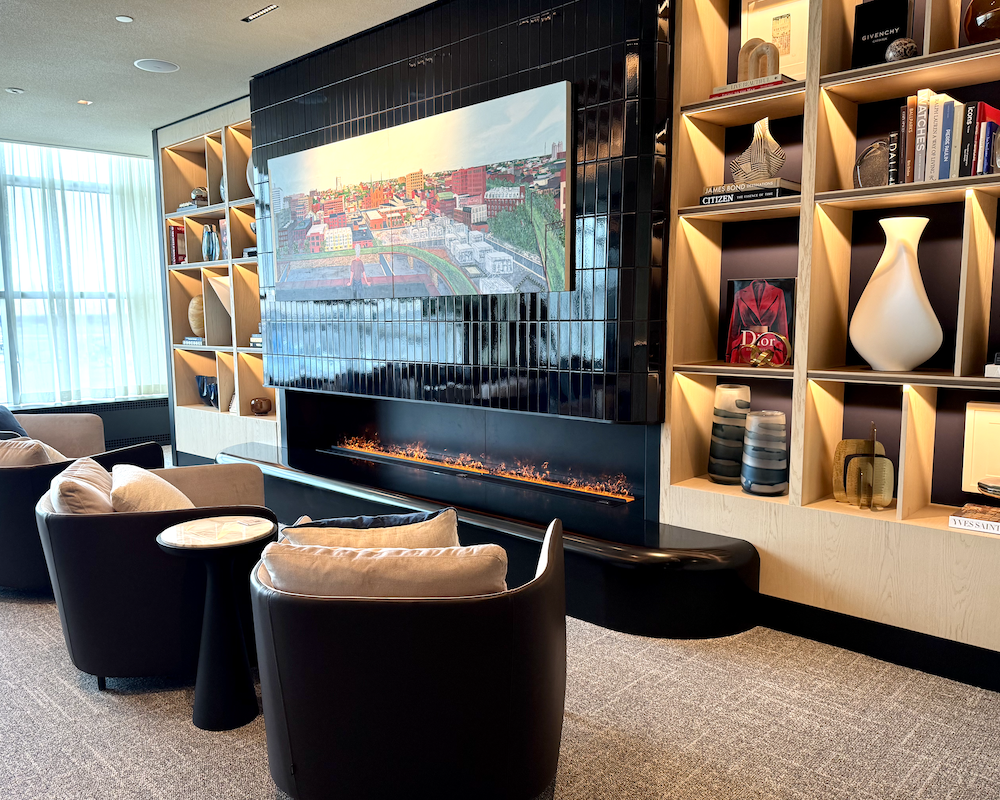 Chase Sapphire Lounge PHL fireplace.