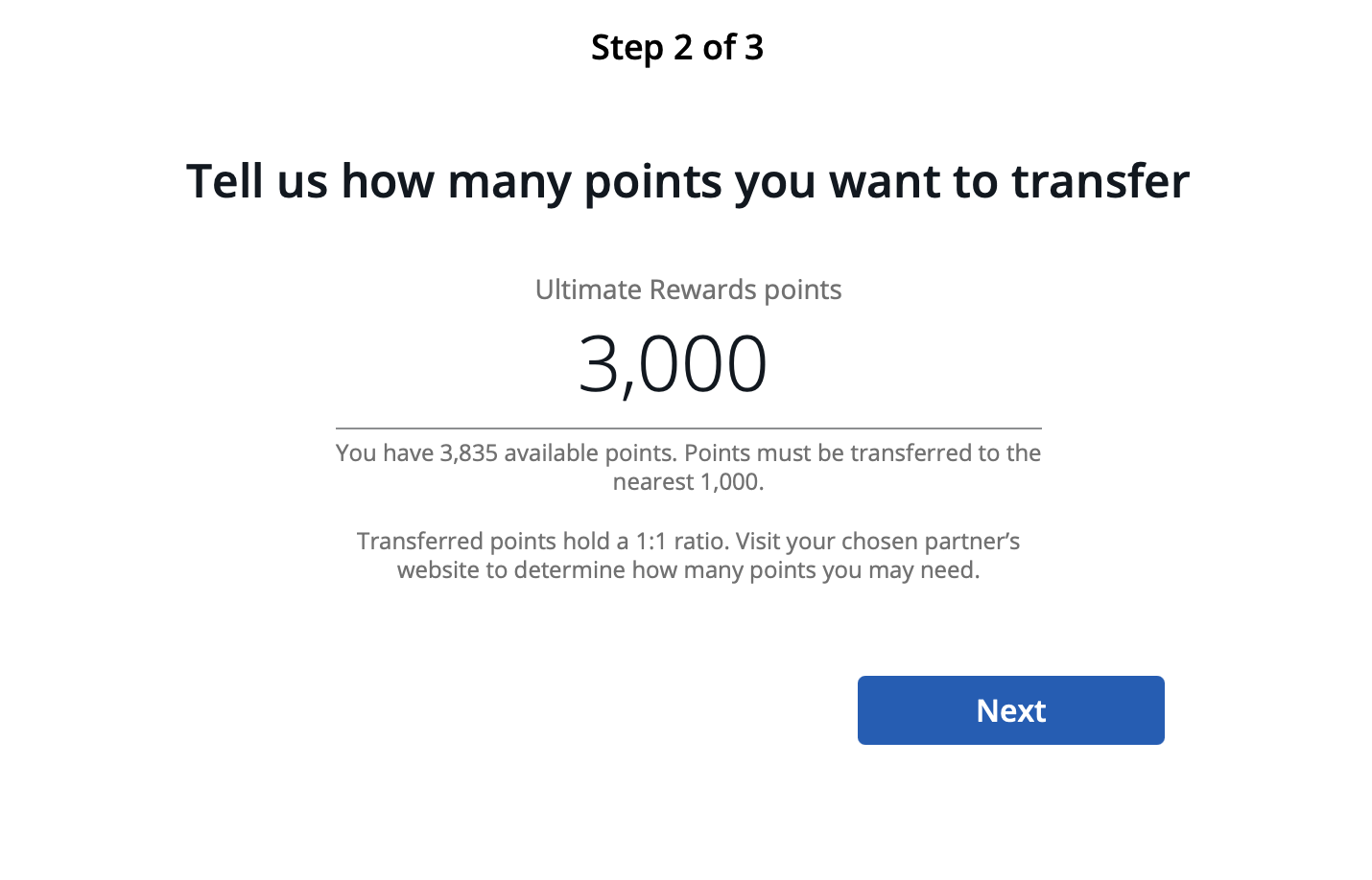 The fourth step is deciding how many points you want to transfer from Chase to United.