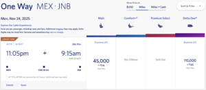 Delta Award Flight From MEX to JNB