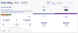 Delta Award Flight from KUL to AMS