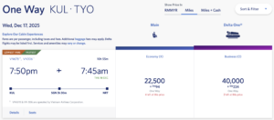 Delta Award Flight from KUL to NRT