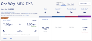 Delta Award Flight from MEX to DXB