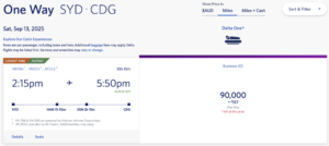 Delta Award Flight from SYD to CDG
