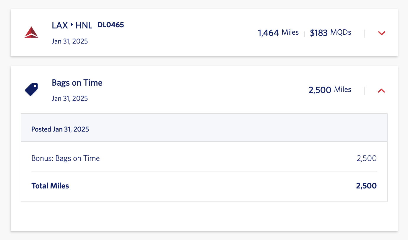 Delta SkyMiles activity log