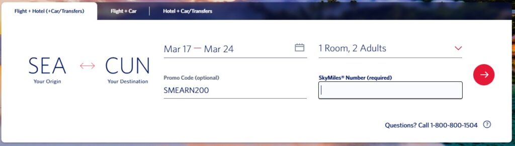 Delta Vacations SEA to CAN Booking Form