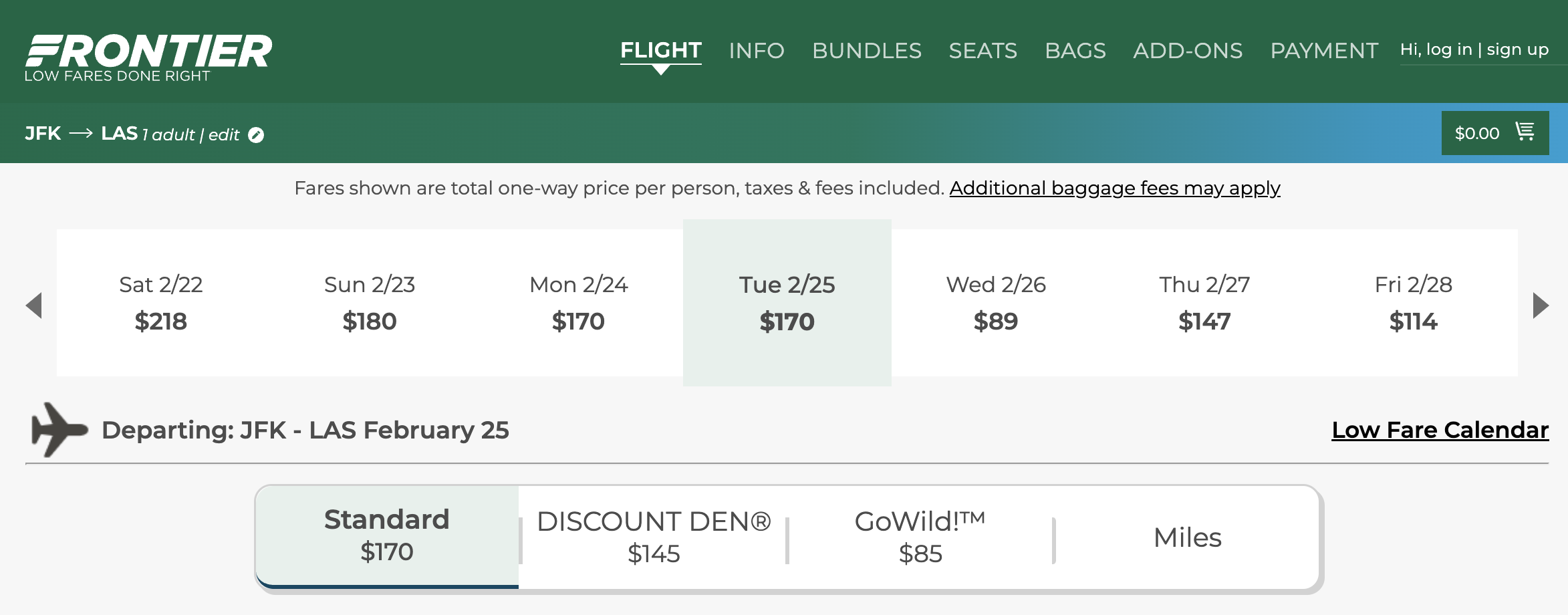 Frontier JFK to LAS