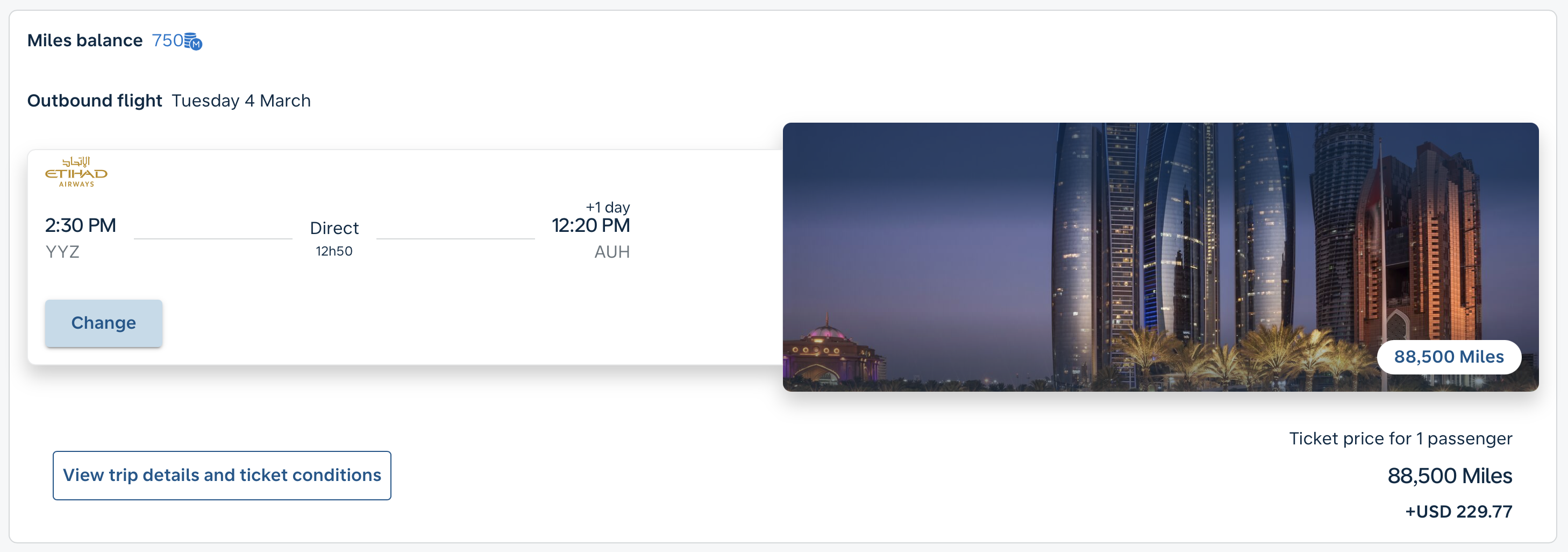 Etihad award from YYZ to AUH via Flying Blue