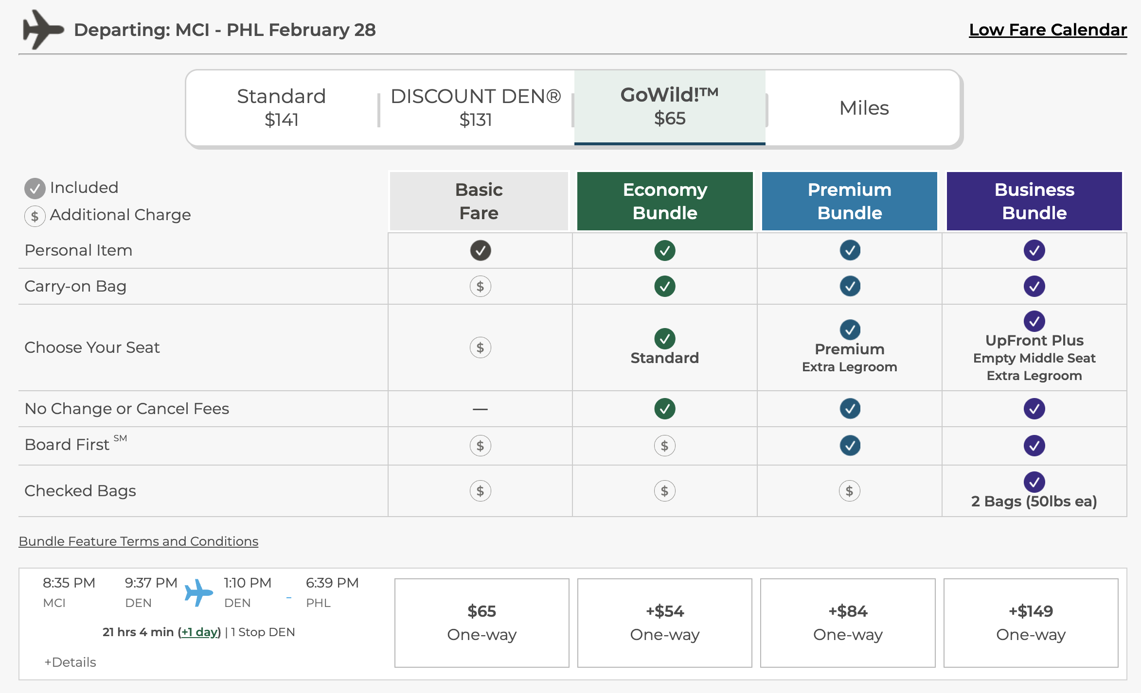 Frontier fare -- MCI to PHL