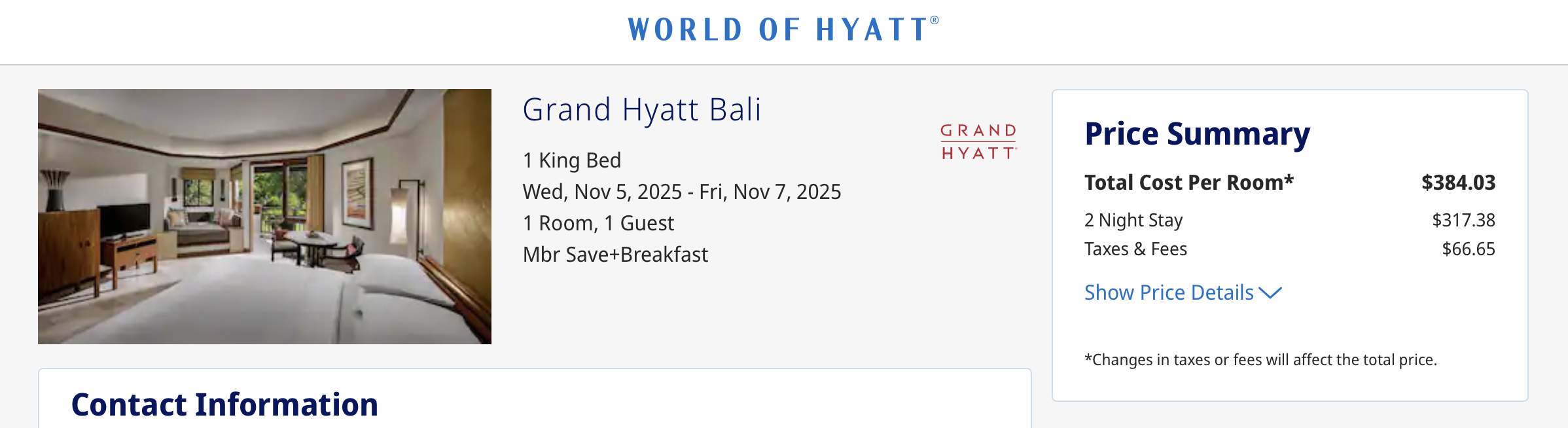 Grand Hyatt Bali cash rates