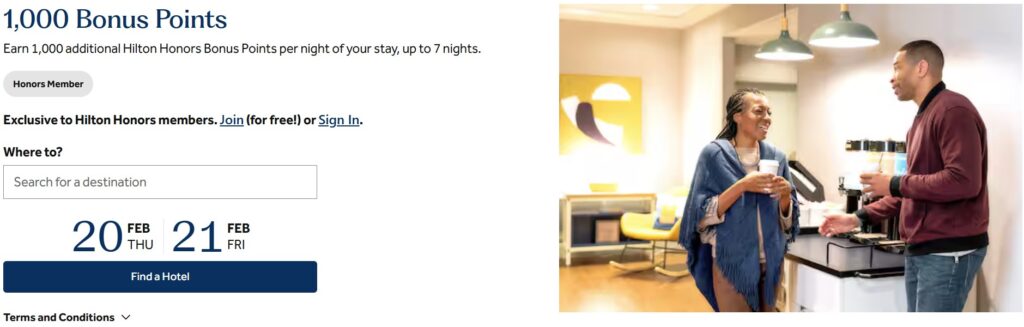 HIlton 1,000 Points Per Night at Spark Hotels Promotion