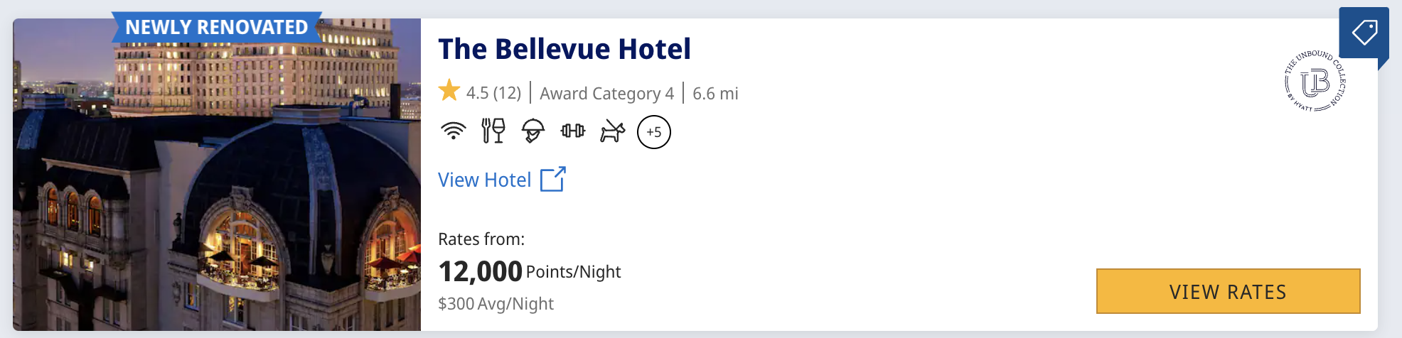 Nightly rate at The Bellevue Hotel