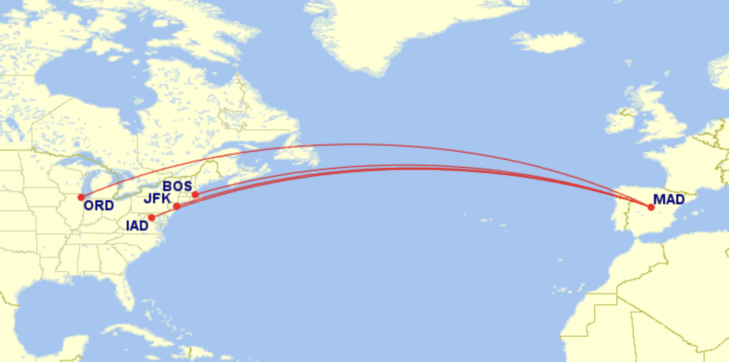 Iberia business class routes to Europe for 34k.