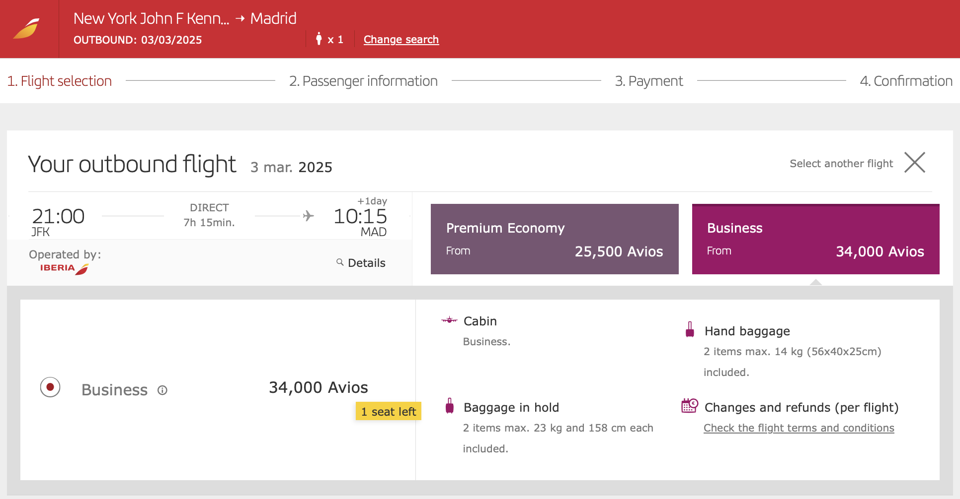 JFK to MAD for 34k Avios in Iberia business class.