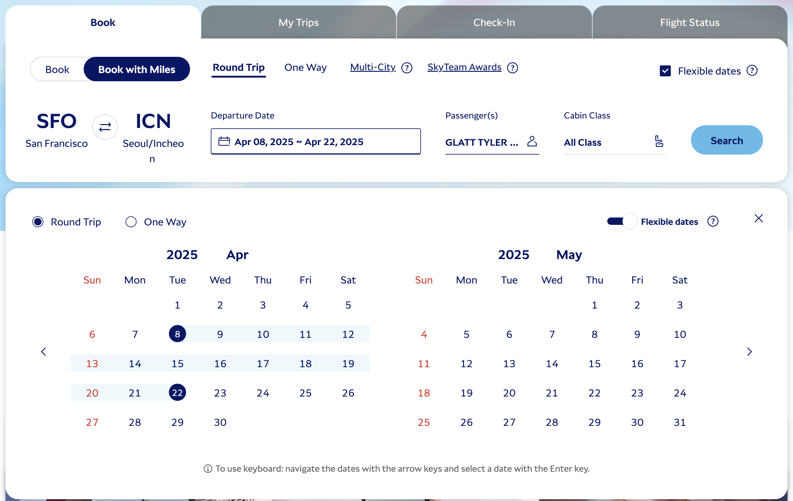 Korean Air award booking process