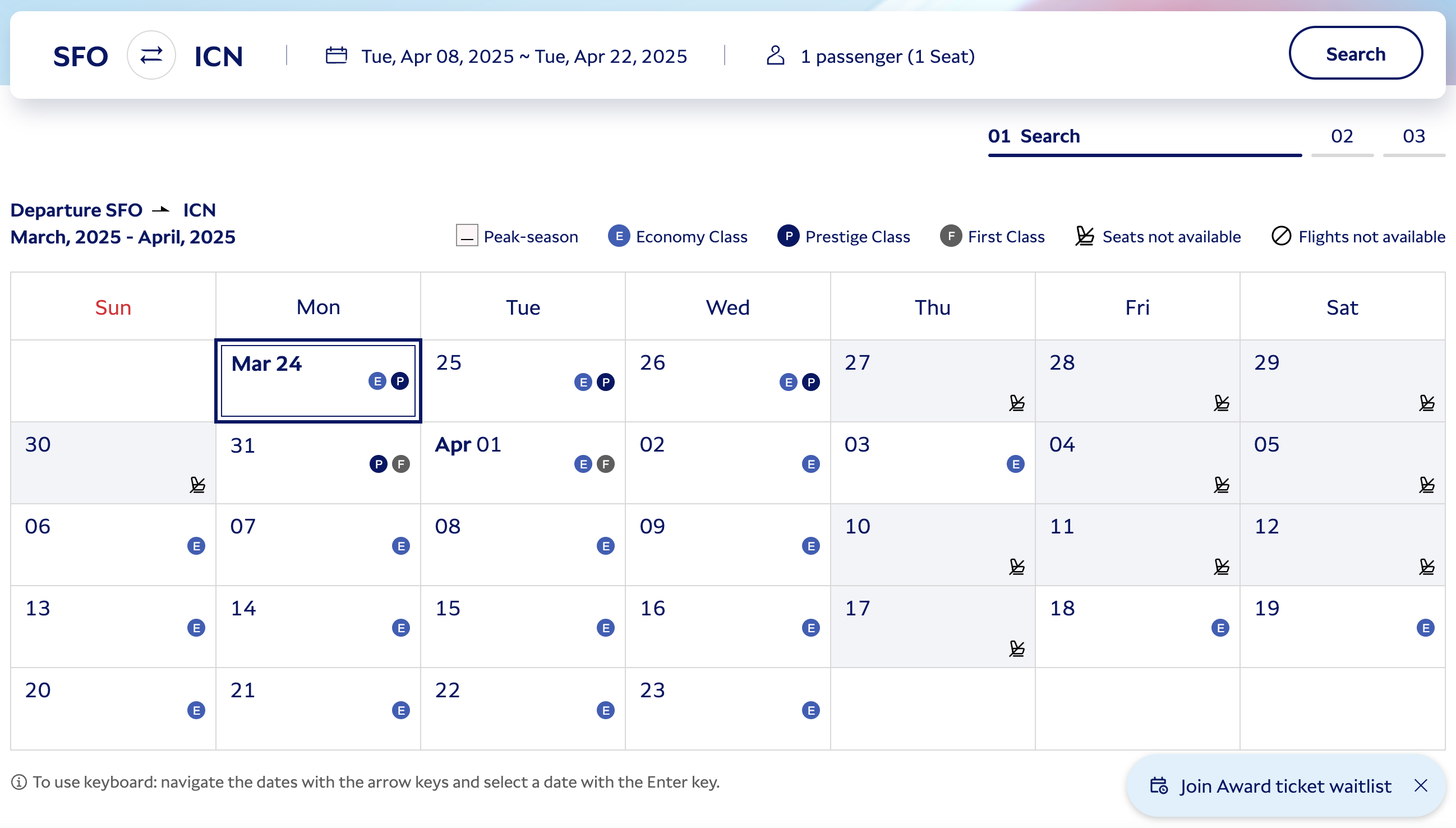 Korean Air award availability
