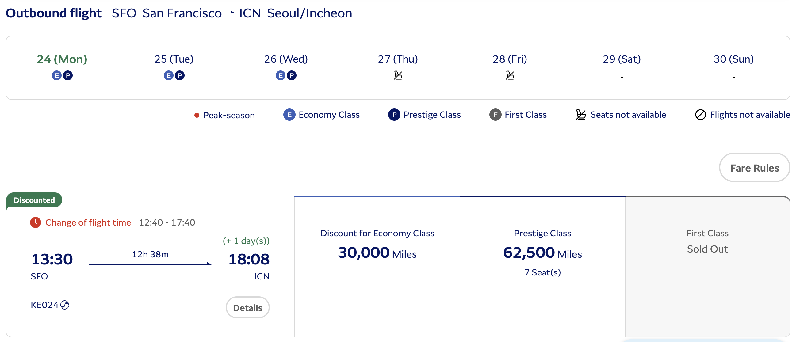 Korean Air award availability