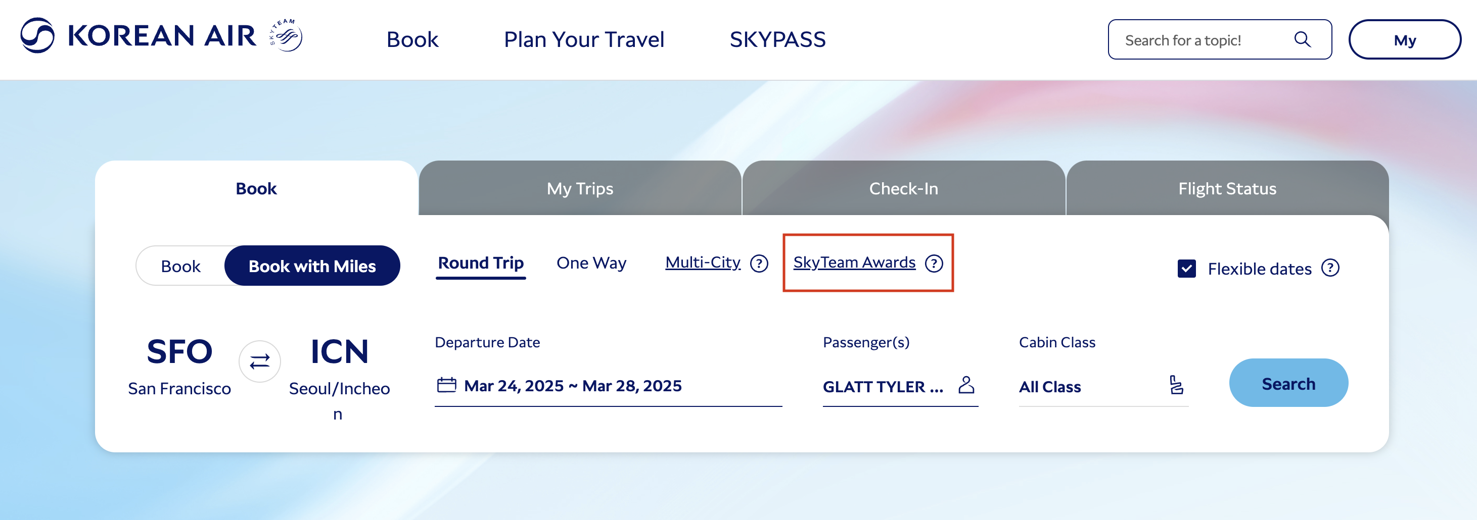 Korean Air partner award booking process