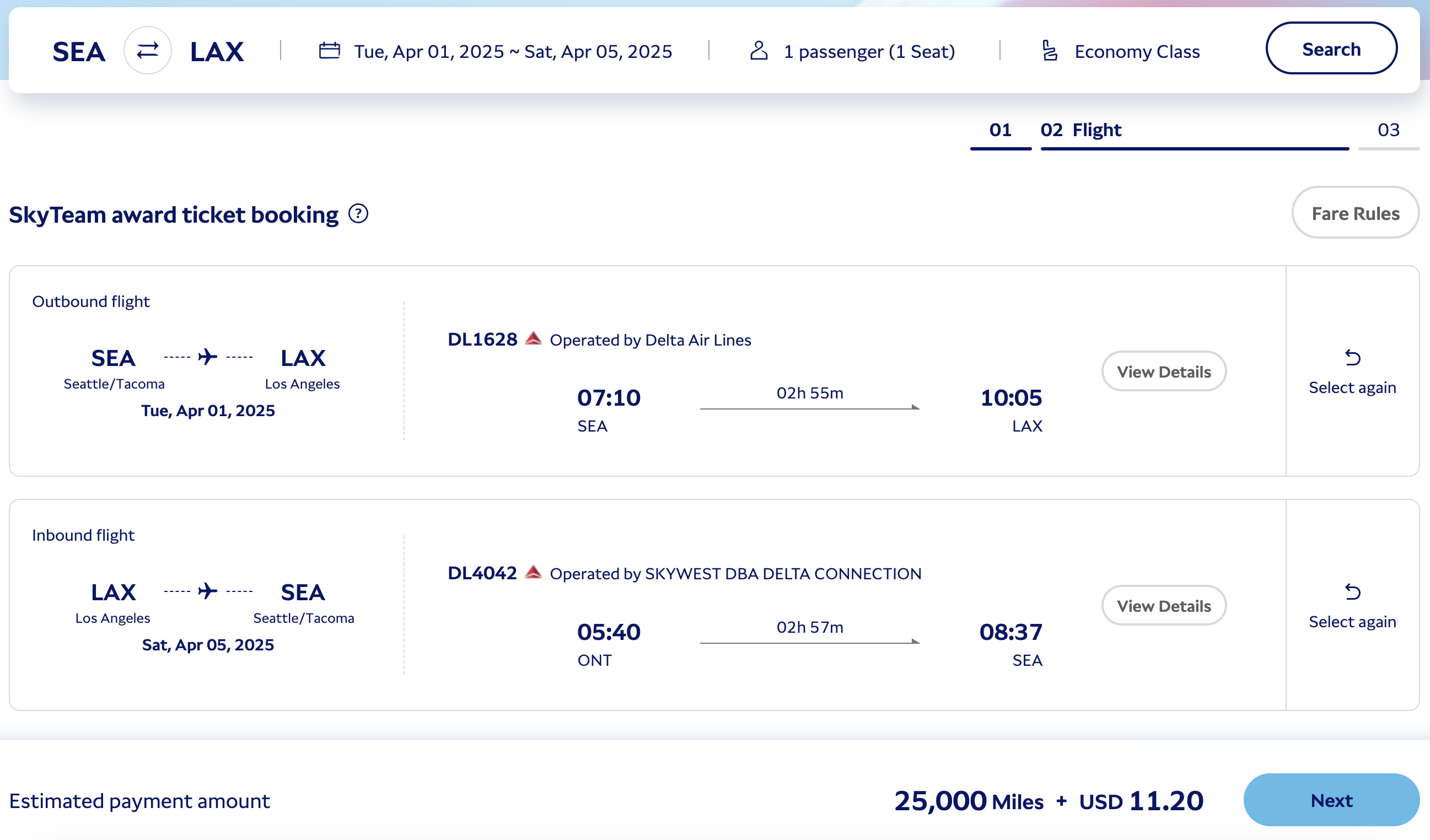 Korean Air partner award availability