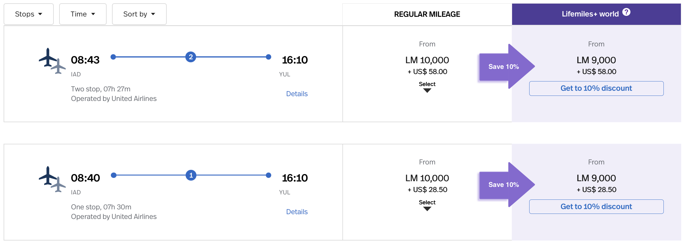 IAD to YUL for 10k LifeMiles.