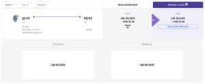 JFK - CAI in Egypt Air business class for 80k miles.