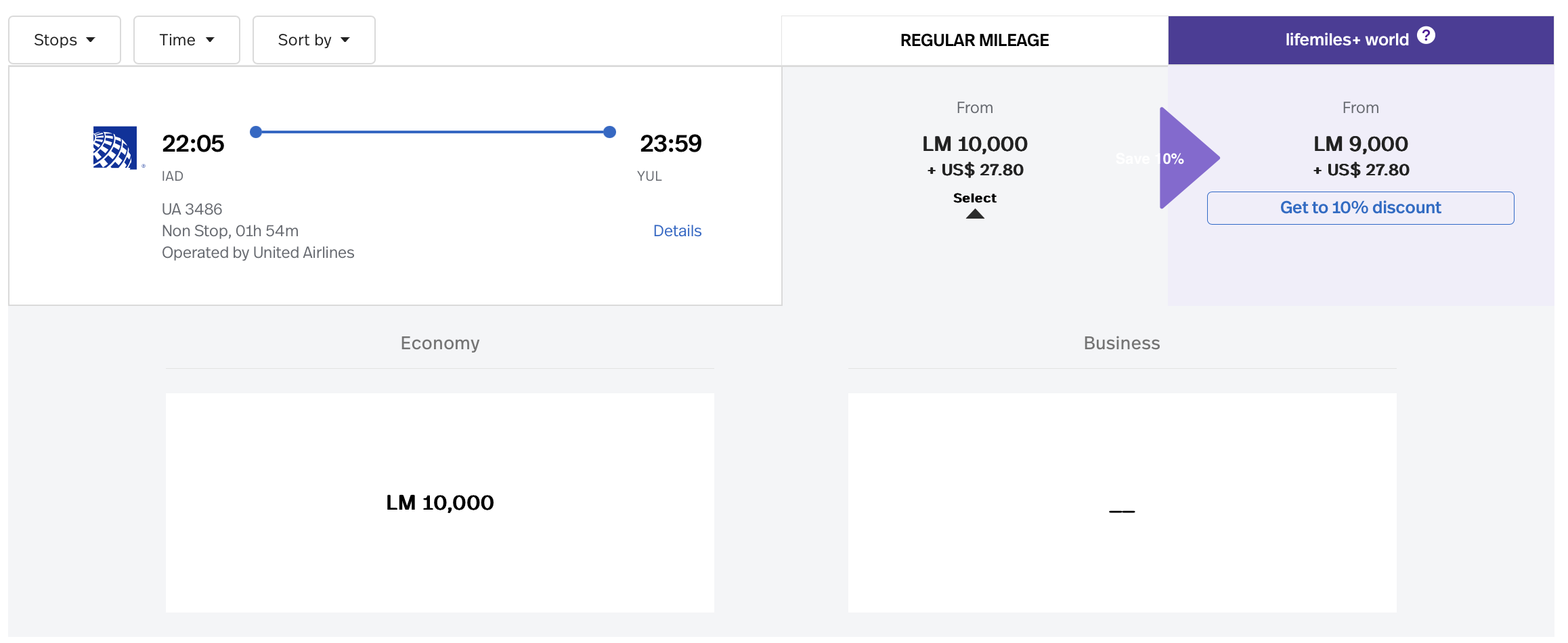 United award from IAD to YUL bookable with LifeMiles.
