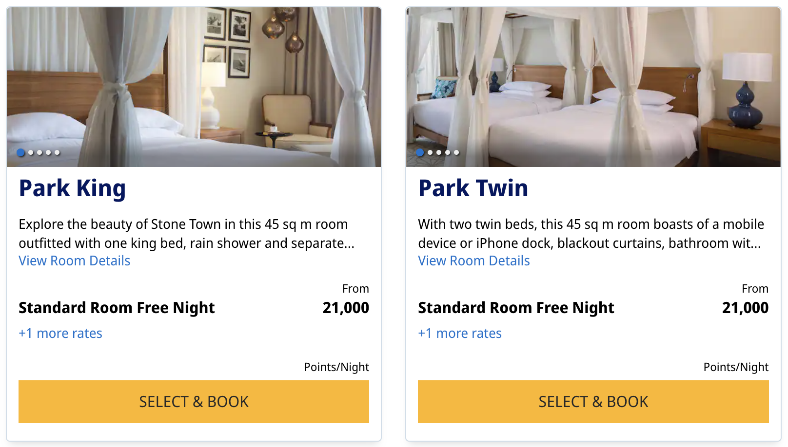 Park Hyatt Zanzibar award rates