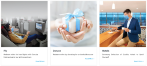 Redeem GarudaMiles for flights, donations, and hotels.