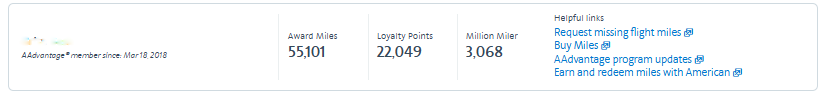 A screen shot shows AA's Million miler and Loyalty Points Tracker