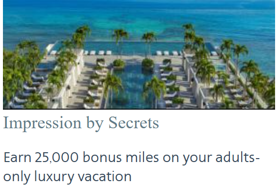 A screen shot from AAdvantage Vacations shows a bonus booking opportunitiy at Impression by Secrets.
