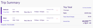 Screenshot of a Delta award itinerary from SEA to HNL