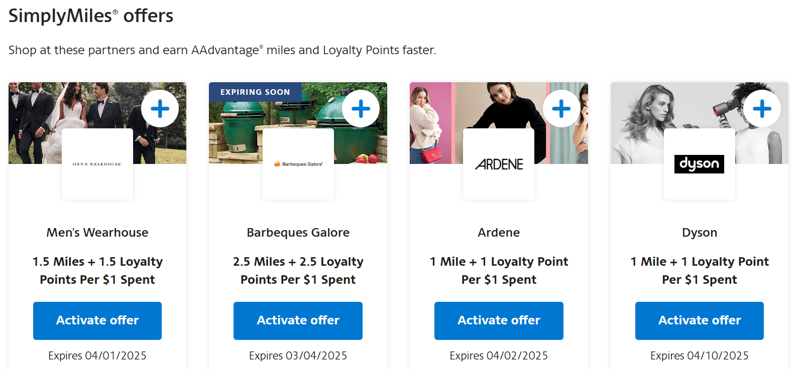 A screenshot from Simply Miles shows current offers