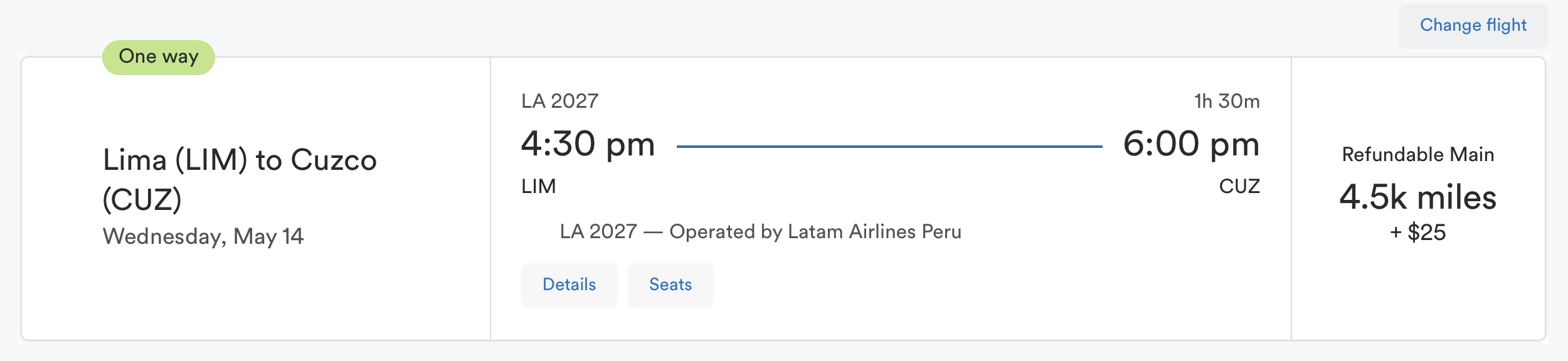 Alaska Airlines award operated by LATAM.