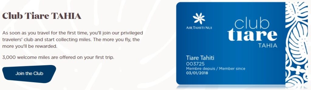 Air Tahiti Nui Club Tiara New Member Bonus