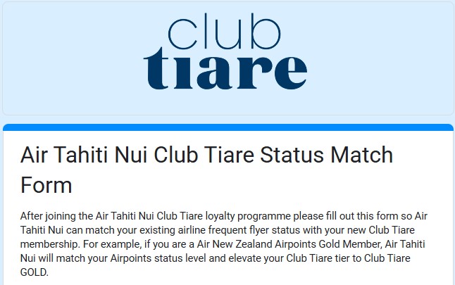 Air Tahiti Nui Club Tiara Status Match