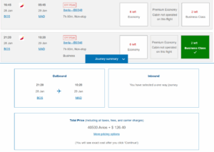 Book Iberia business class from Chicago to Madrid one way for only 40,500 Avios during off-peak season