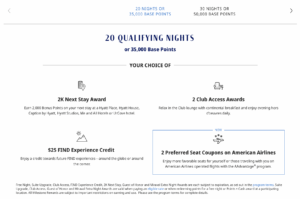 Screenshot showing 20 qualifying night Milestone Reward options including 2 Club Access Awards