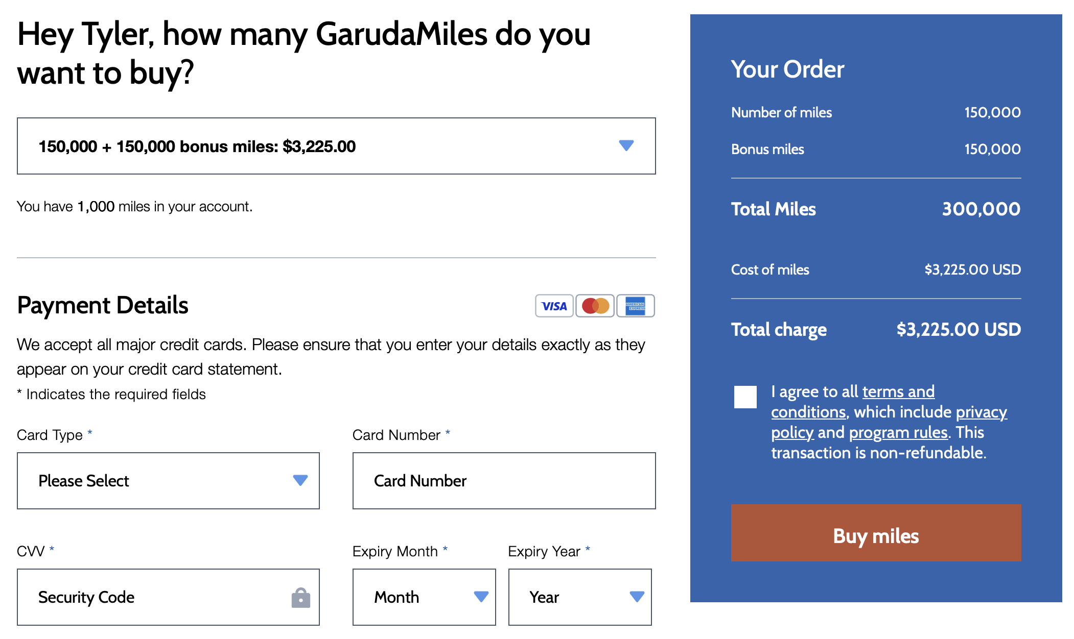 Process of buying GarudaMiles.