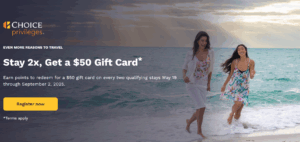 Choice $50 gift card after two stays banner