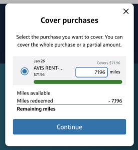 Covering an Avis rental car purchase with Capital One miles