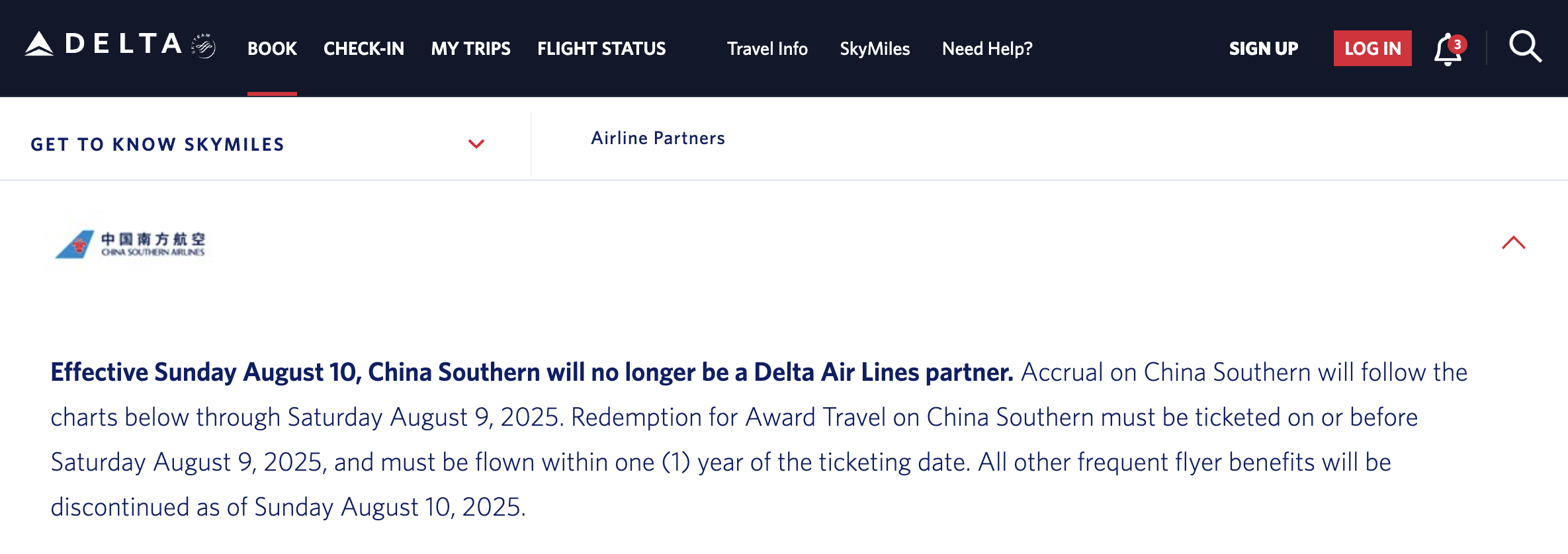 Delta/China Southern Partnership Ending