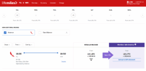 Screenshot of LifeMiles discounted award search results from Fort Lauderdale to Medellín