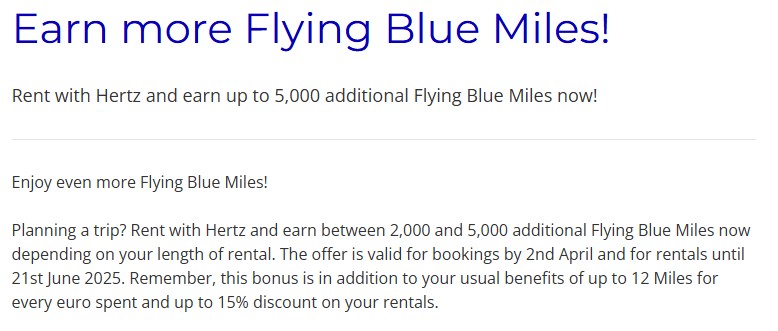 Flying Blue Hertz 5,000 Miles Promotion