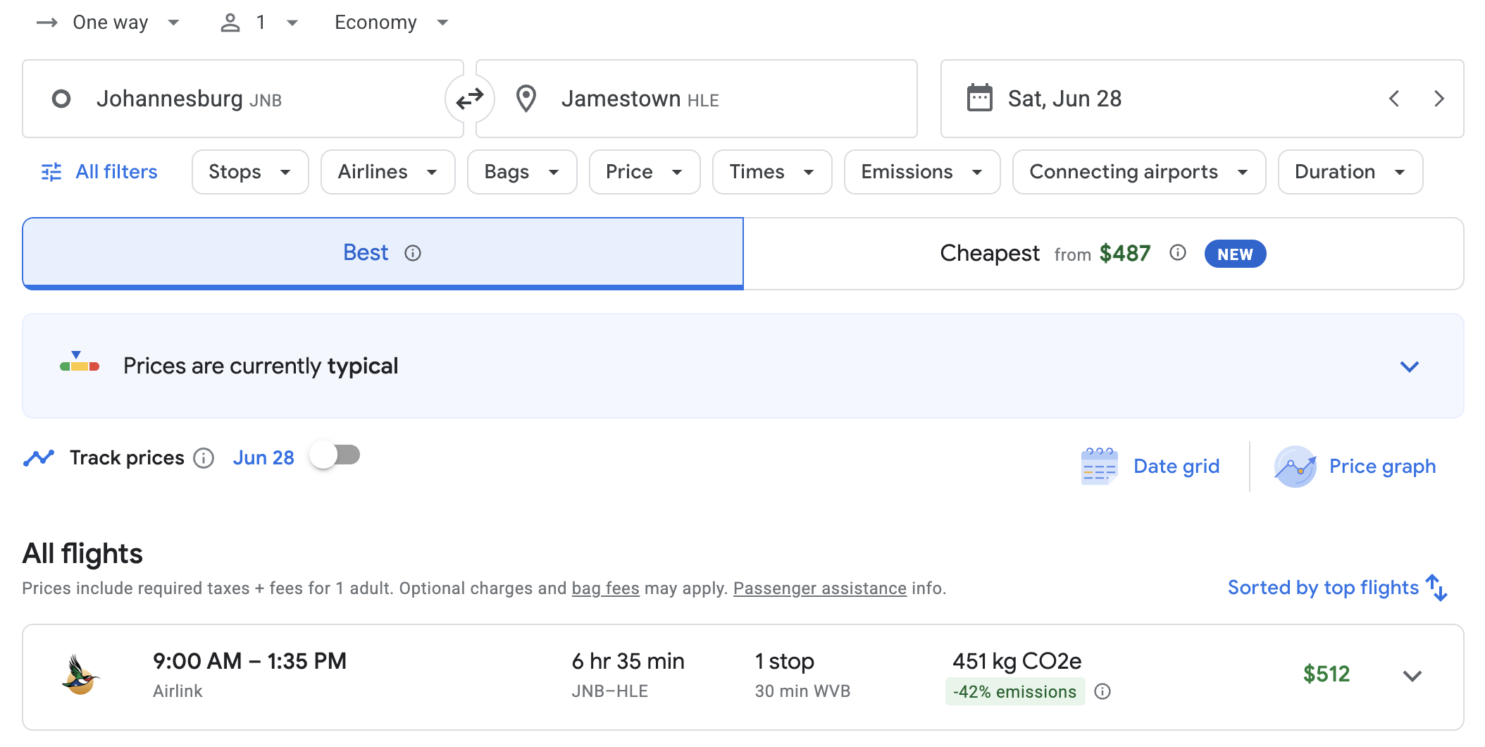 JNB to HLE via Google Flights