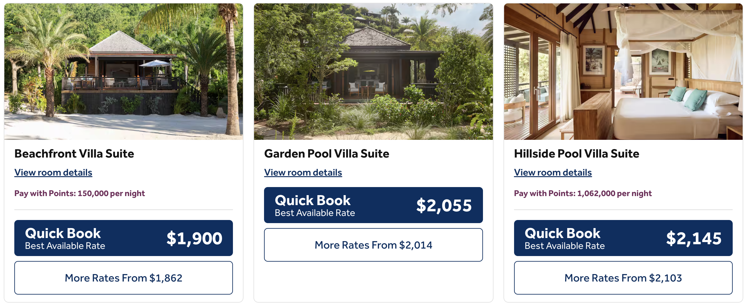 Hermitage Bay cash/points rates.