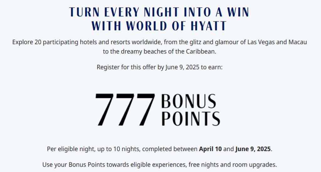 Hyatt 777 Points at Casinos Promotion
