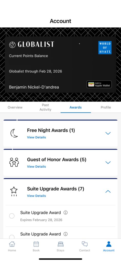 Hyatt App Awards Tab